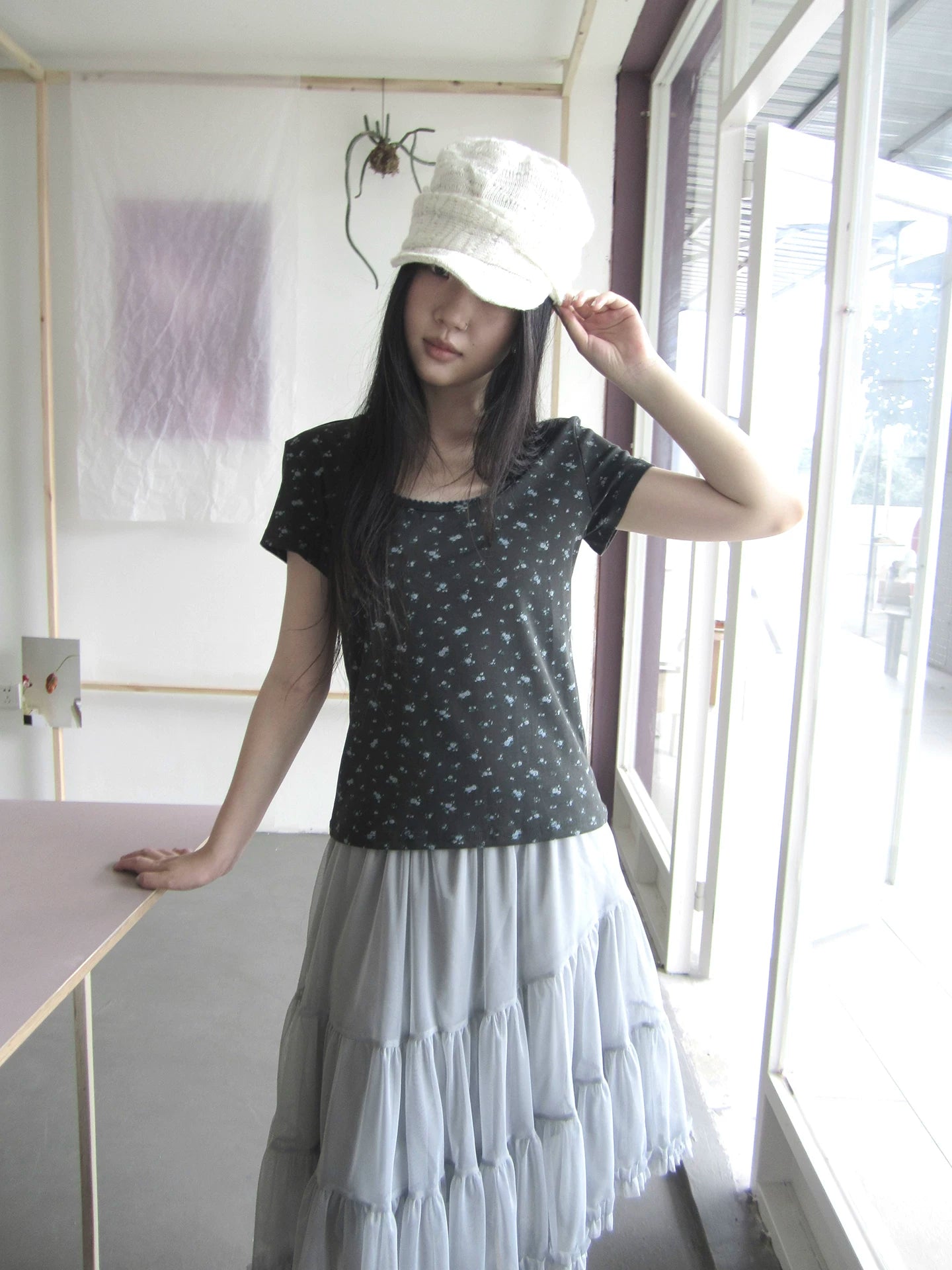 Ang: Project Retro Square Neck Floral Short Front Shoulder Tee