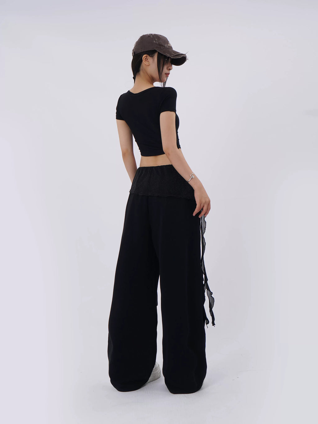 SAMUSAN Mesh Long Streamer Splicing Loose Wide-leg Pants