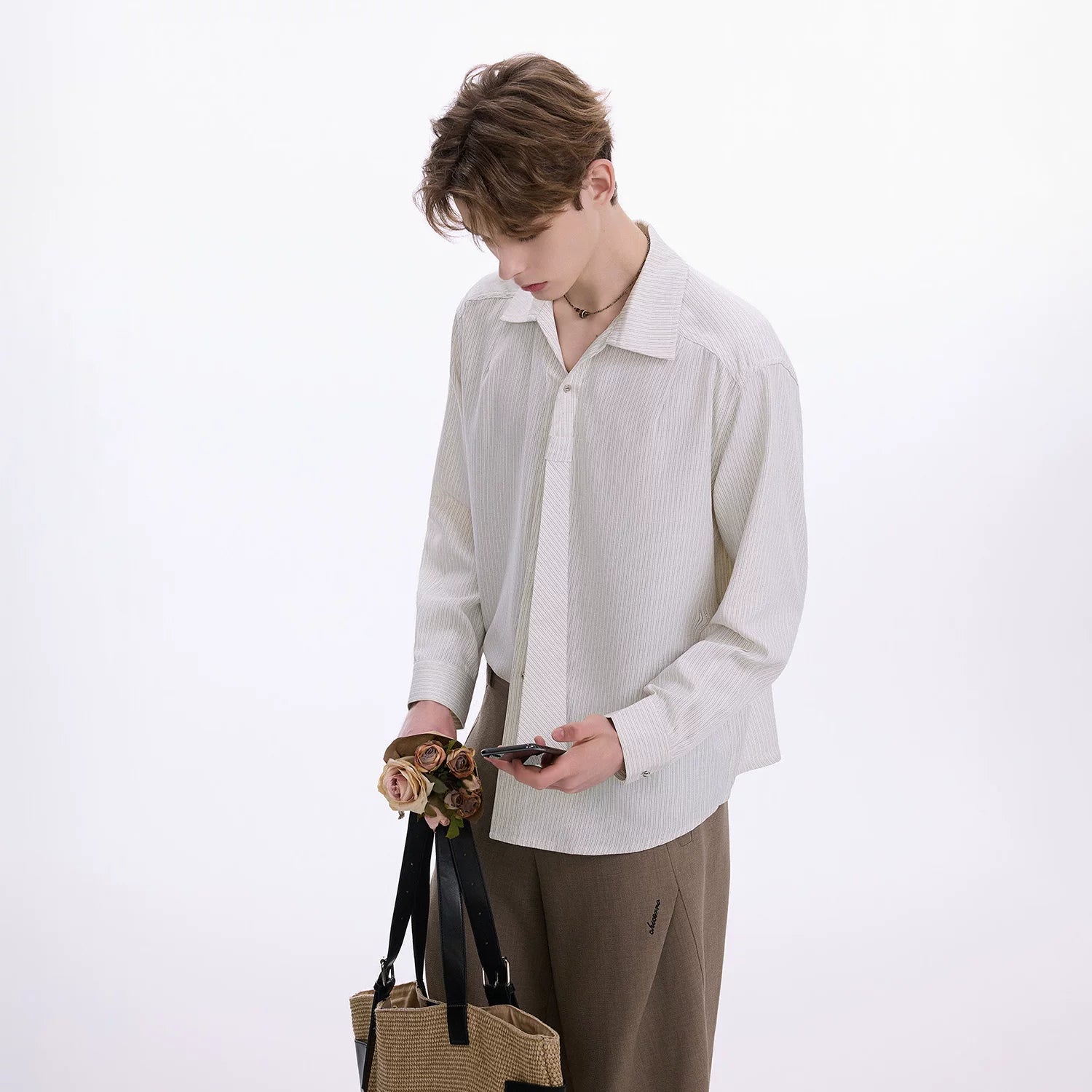 CHOR Casual Tie-up Striped Tie Shirt