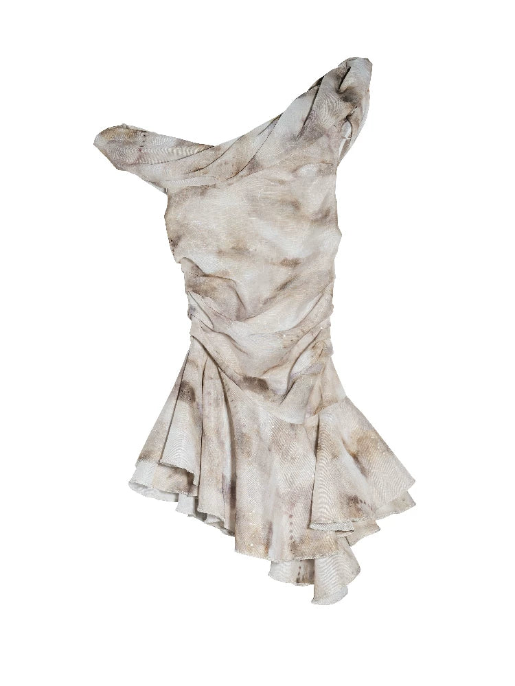 JNYLON Vintage Pleated Slash Shoulder Ruffle Hem Vest