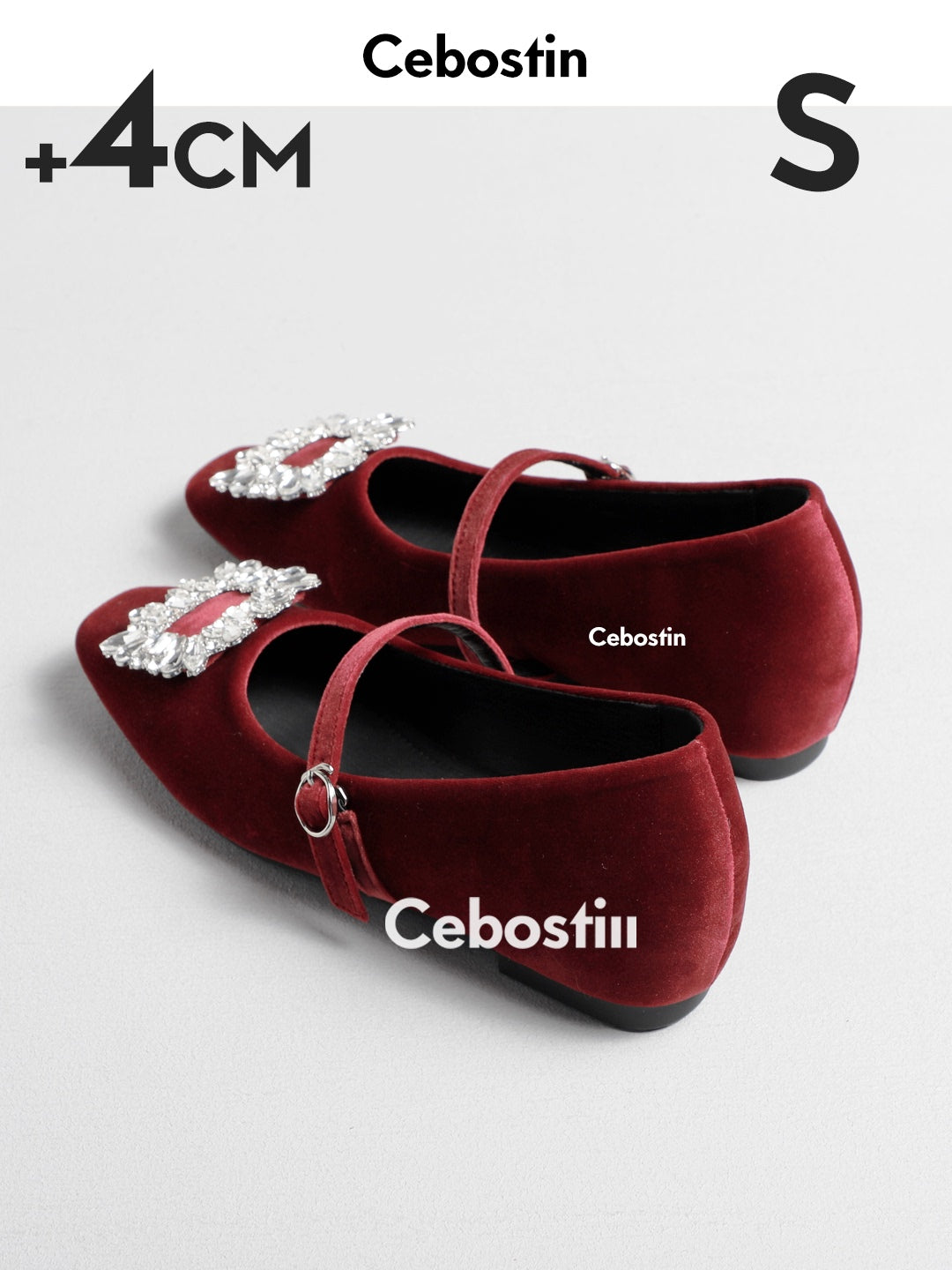 Cebostin Square Head Rhinestone Heightening Shallow Mouth Single Shoe