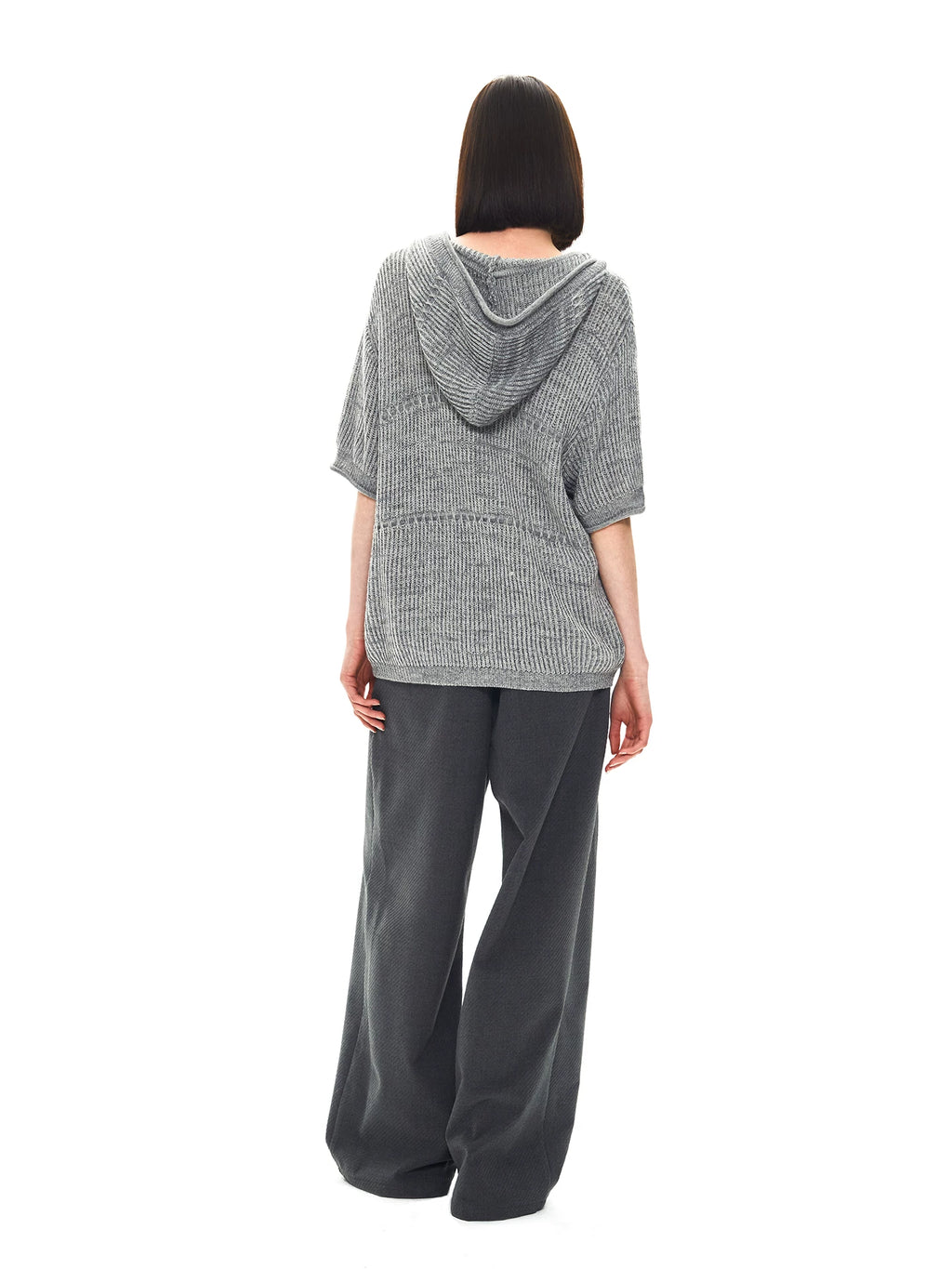 Slight Vogue Jacquard Hooded Wool Short Sleeve Cardigan