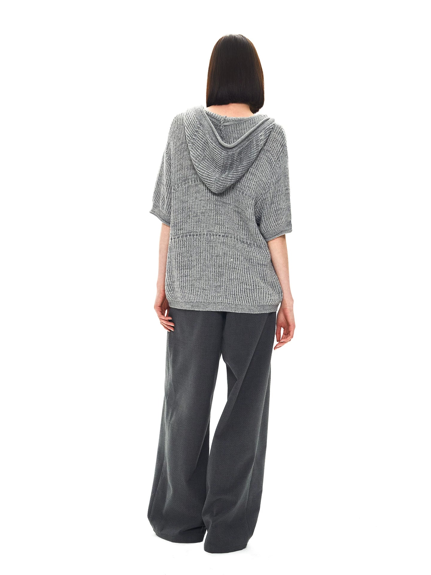 Slight Vogue Jacquard Hooded Wool Short Sleeve Cardigan