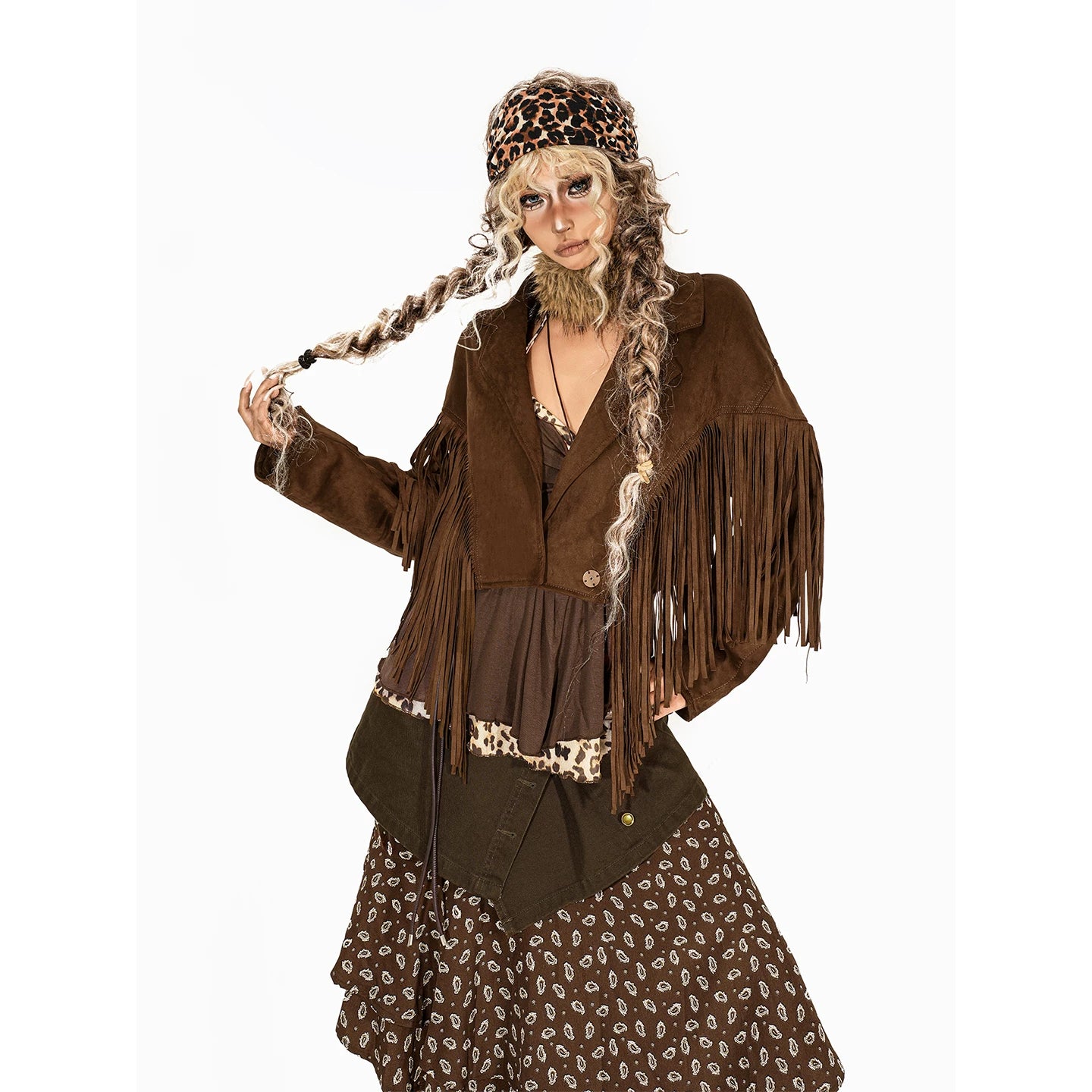 Arielink Vintage Aged Suede Fringed Short Coat