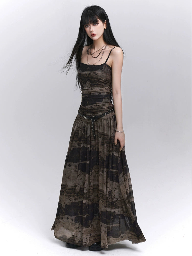 LADYGHOST Pinch Waist Suspender Dress