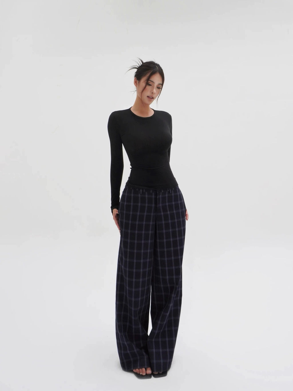 Jim Kennet Low-rise Retro Blue Plaid Slacks