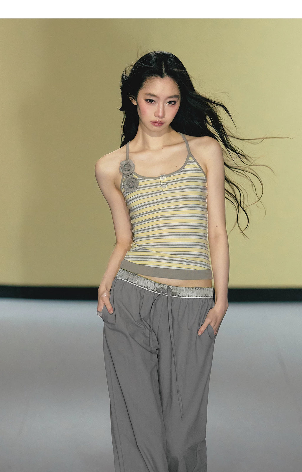 AGAM Fake Two-piece Striped Contrasting Slim Sling