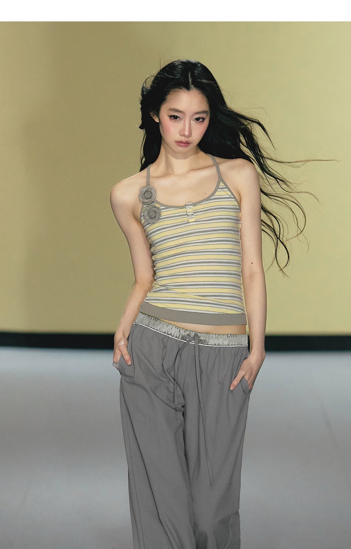 AGAM Fake Two-piece Striped Contrasting Slim Sling