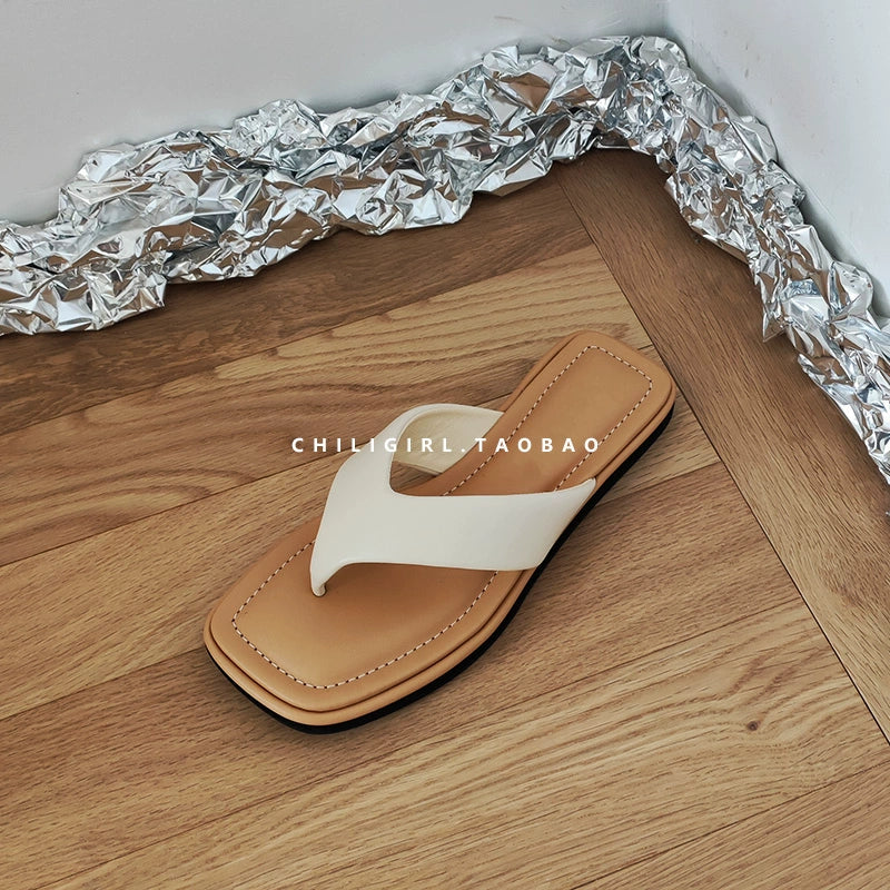 CHILIGIRL Square Head Non-slip Flat Bottom Pinch Slippers