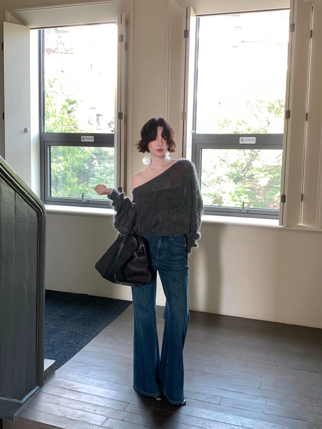 KELIFAN Vintage Lazy Shoulder Loose Knitted Sweater