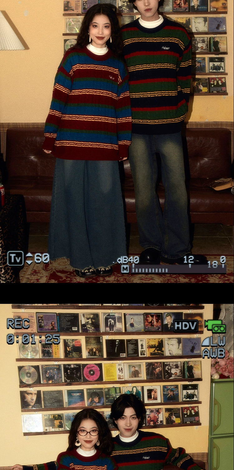 ALOHA Vintage Lazy Striped Knitted Sweater