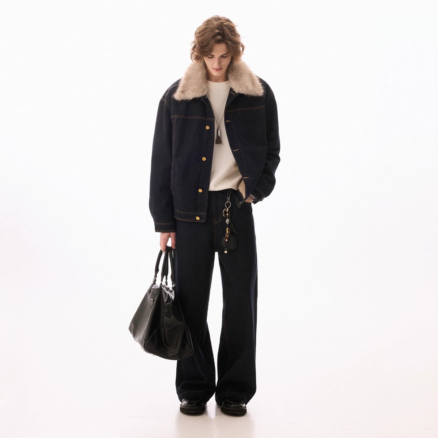 CHOR Removable Fur Collar Thickened Denim Jacket