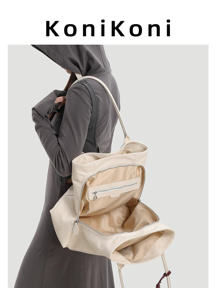 KoniKoni Leather Niche Large Capacity Shoulder Bag Underarm Bag