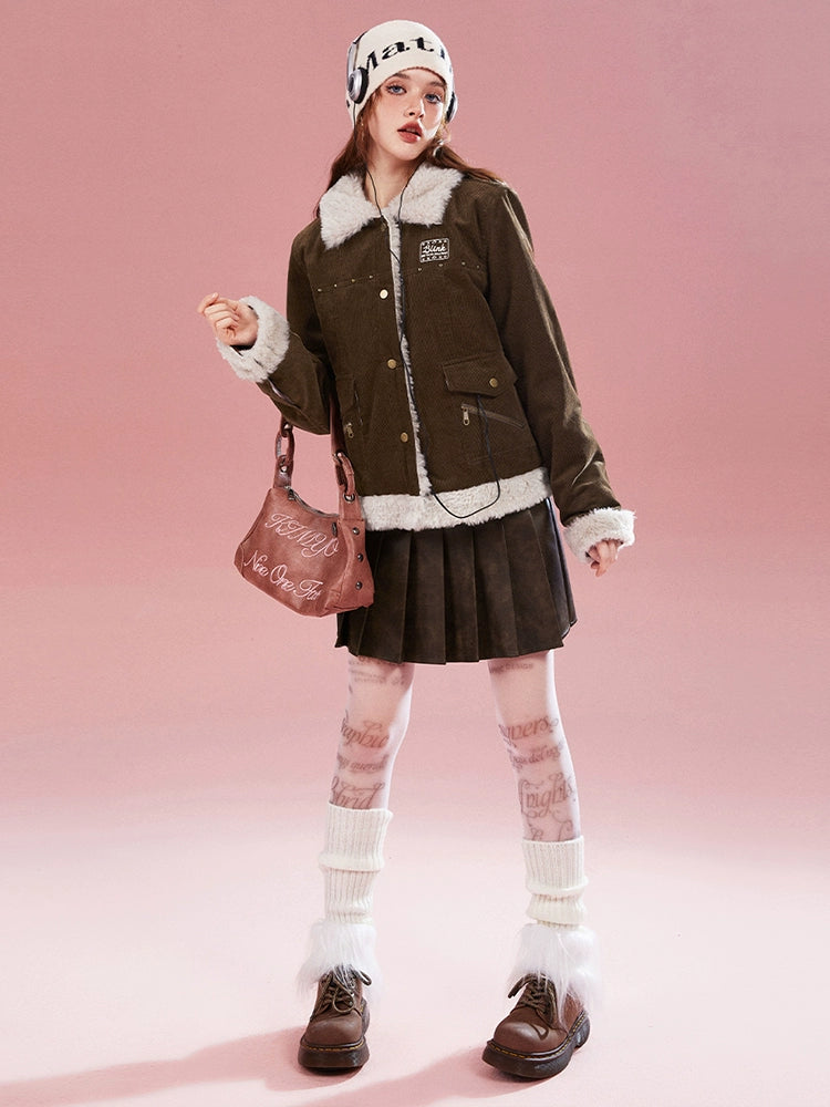 IMONE Vintage College Corduroy Square Collar Jacket