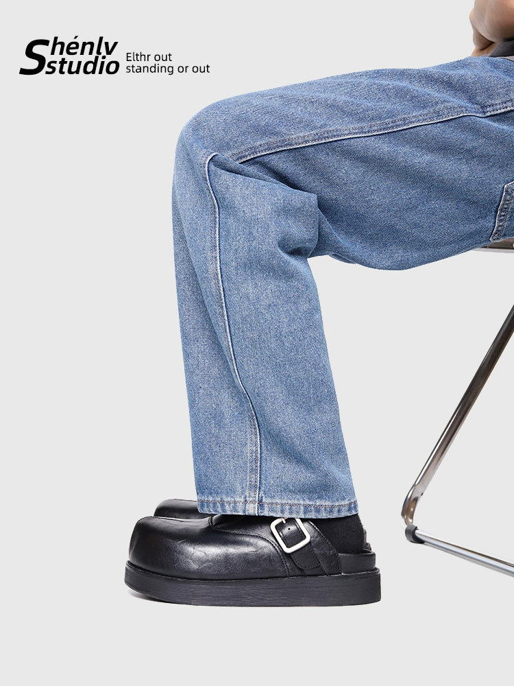 SHENLV STUDIO Big Head Platform Half-tow Leather Shoes Birkenstocks