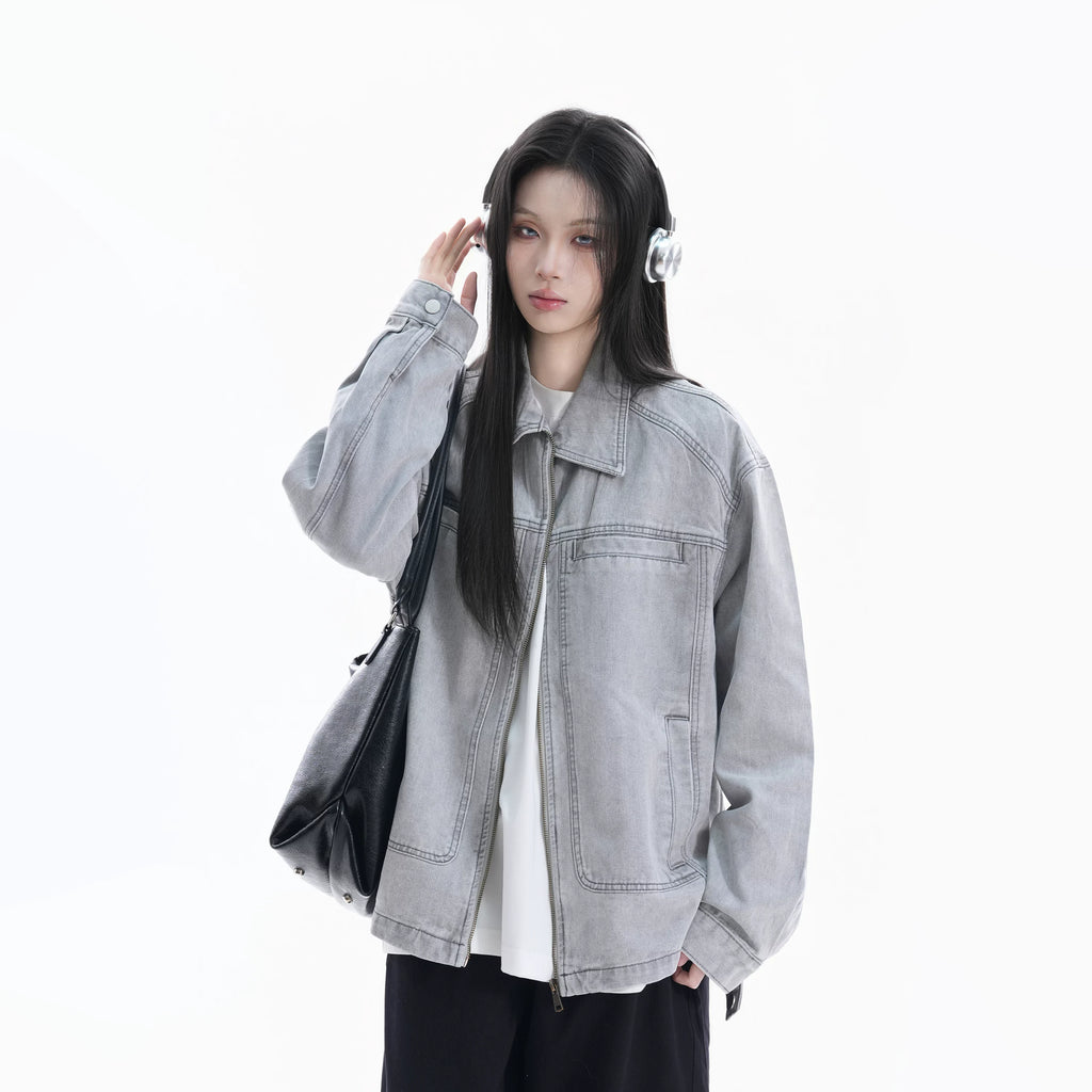 Zuocisankon Turtleneck Denim Jacket
