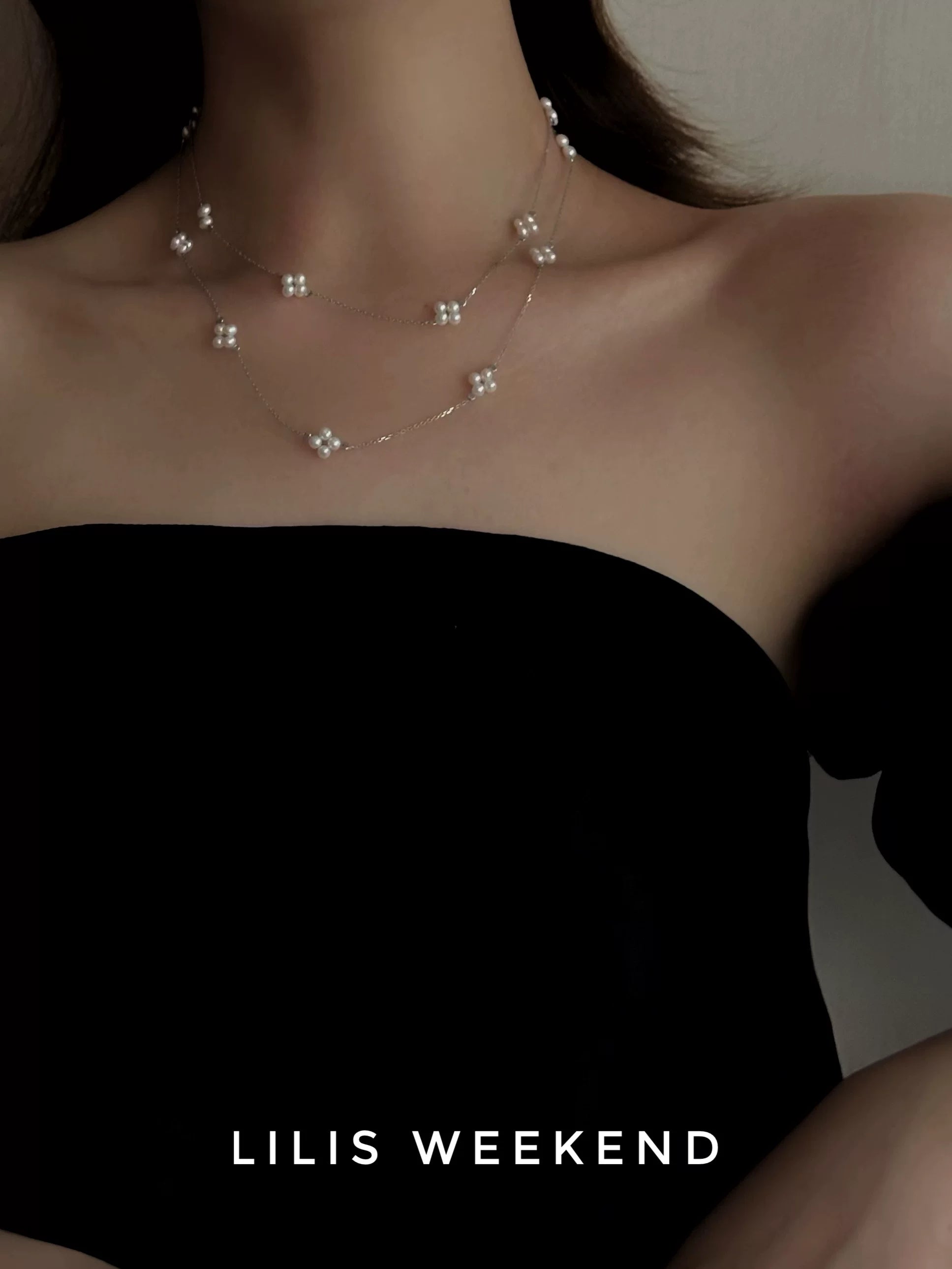 Lilis Weekend Cross Petal Pearl Necklace