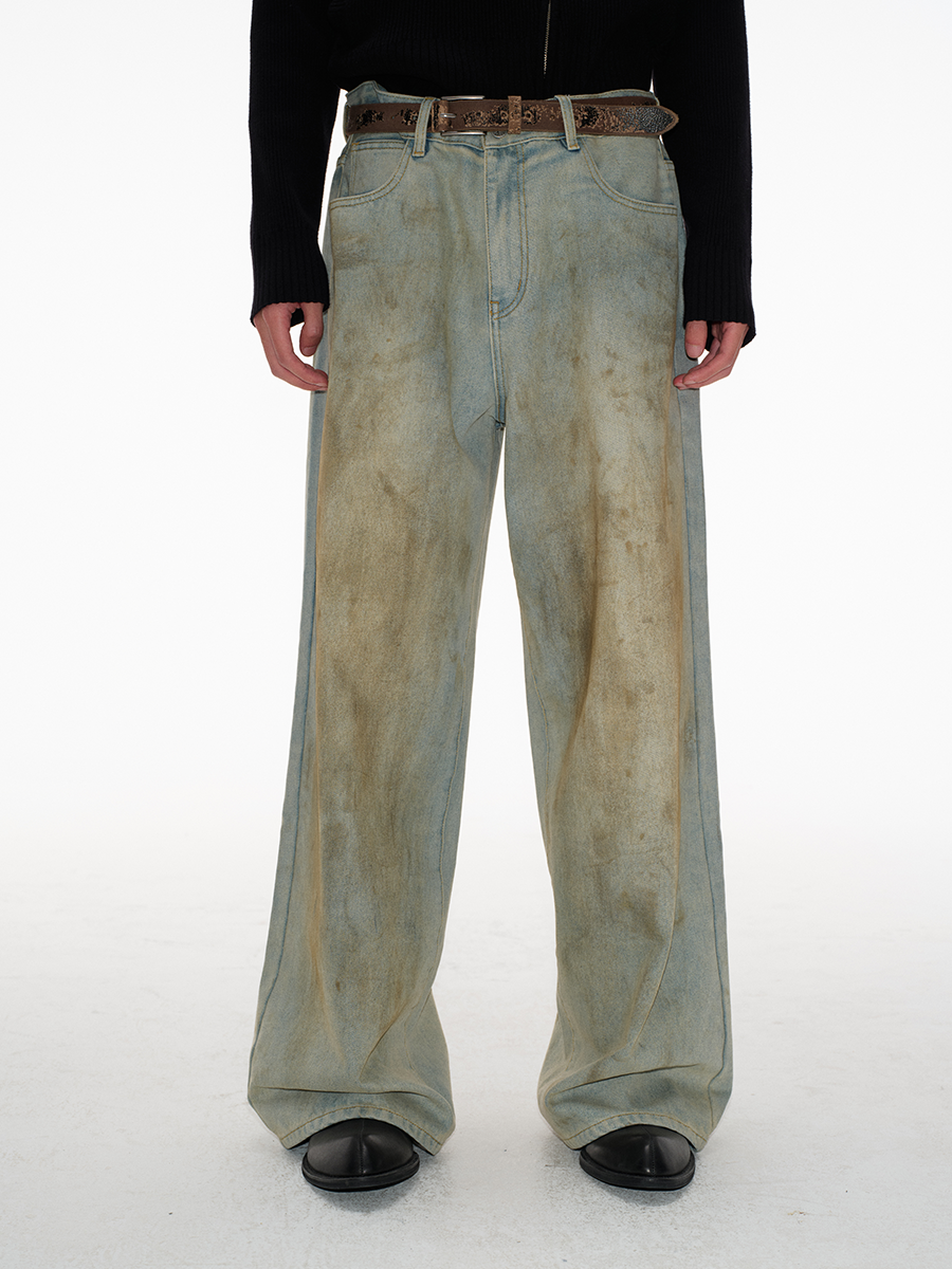 JCAESAR Mud-dyed Straight Wide-leg Jeans