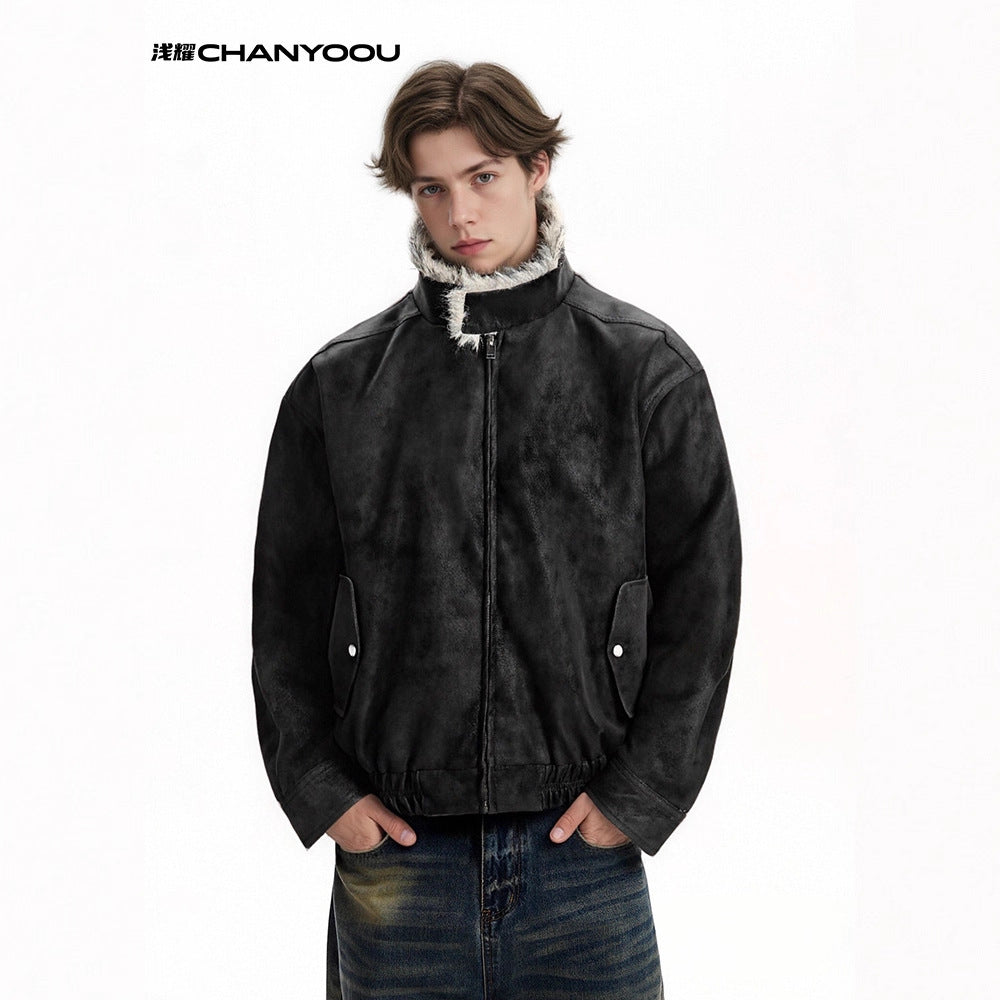 CHANYOOU Vintage Suede Fleece Collar Fleece Jacket