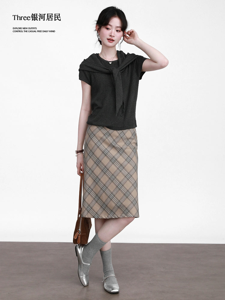 Three High Waist Slim Plaid Skirts