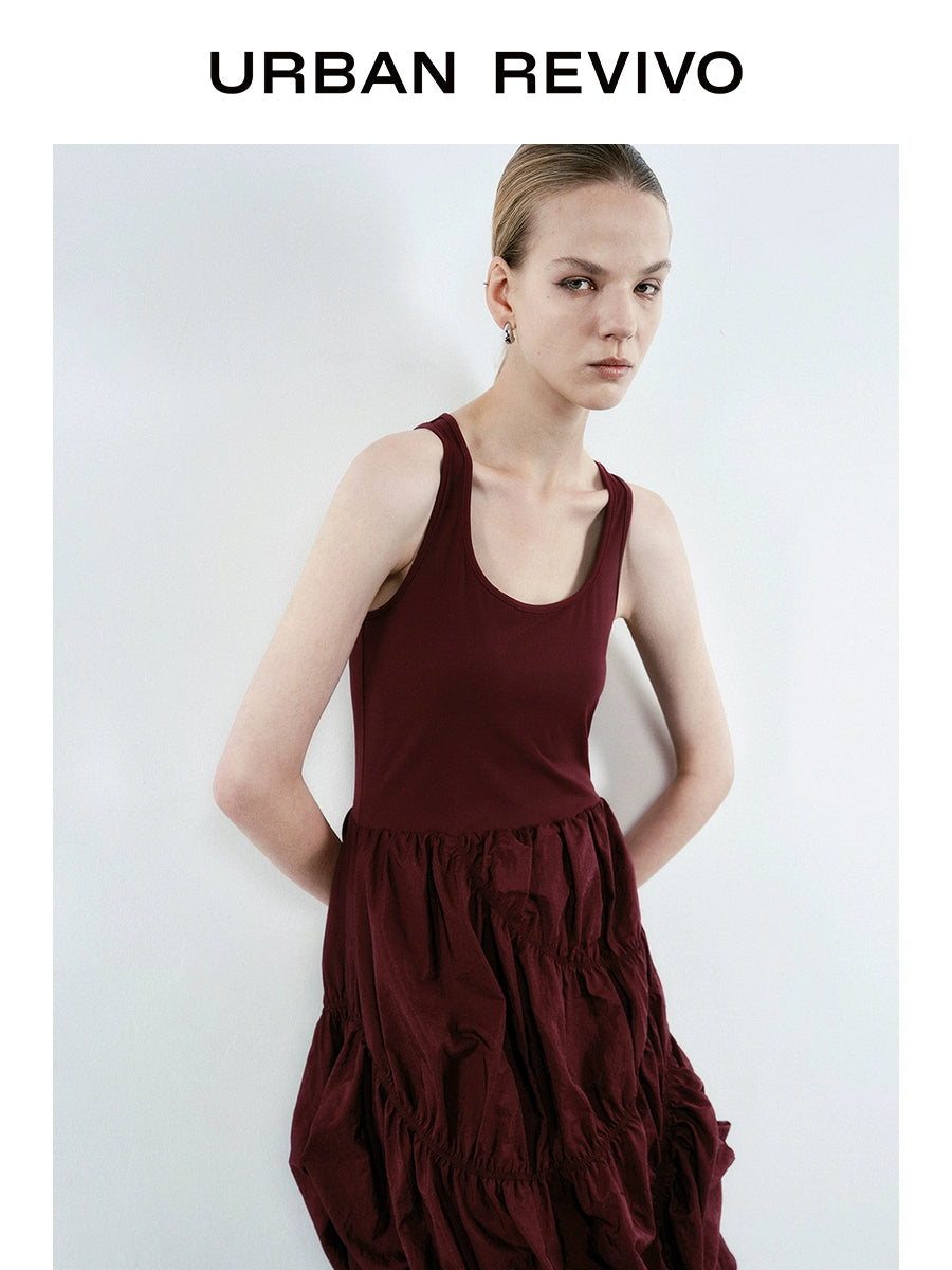 URBAN REVIVO Pleated Design Splicing Sleeveless Dress