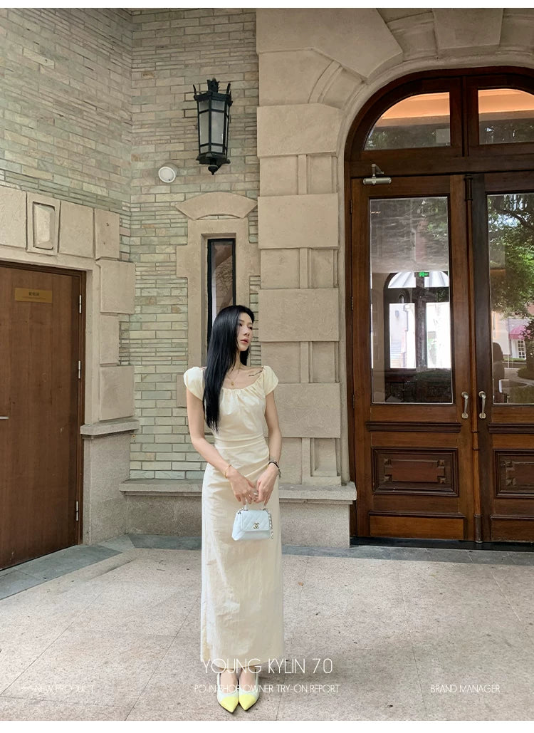 YOUNG KYLIN One-word Shoulder Waist Dress