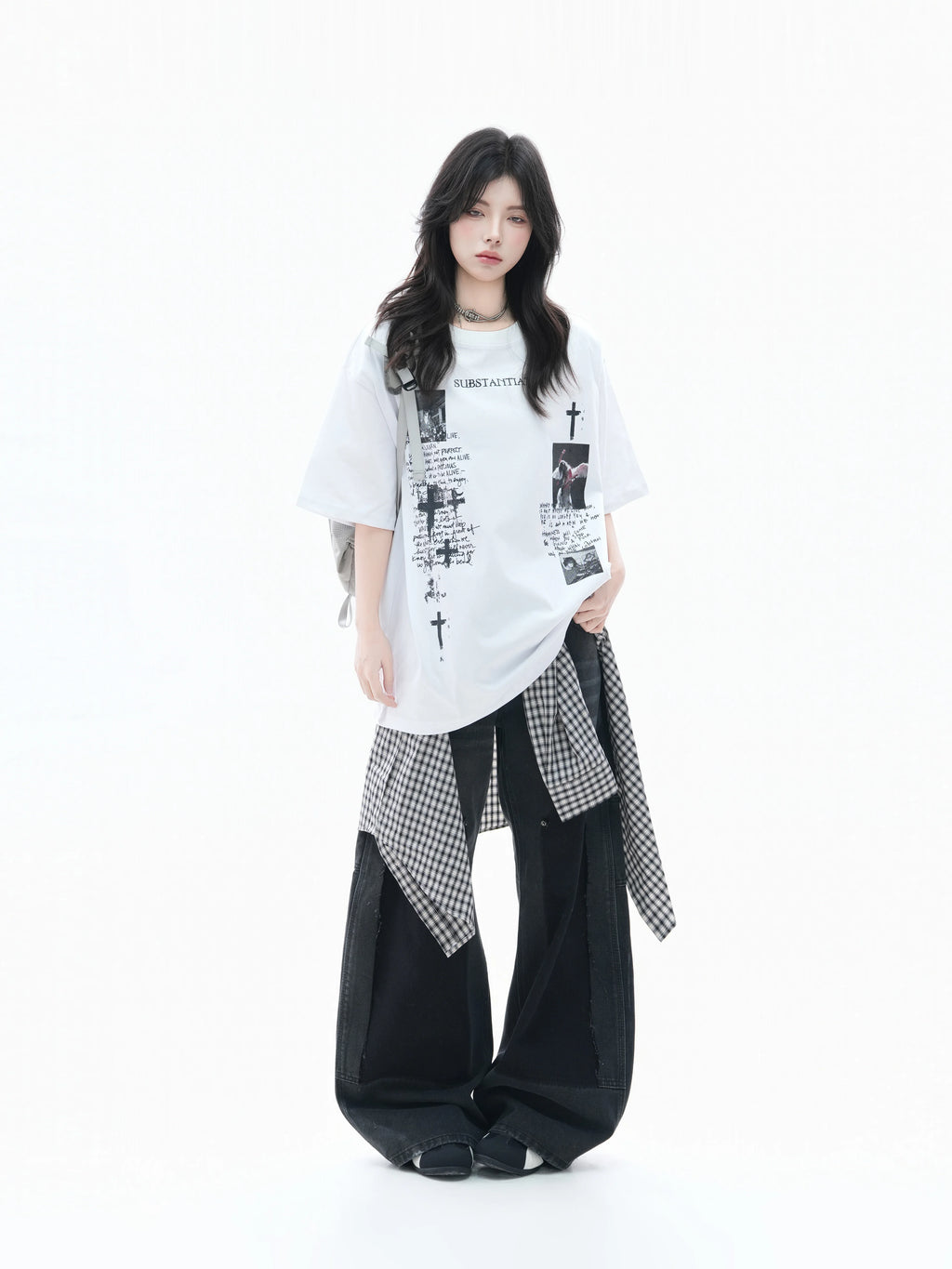 Zuocisankon Cross Printed Loose Tee