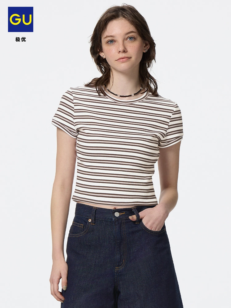 GU Ribbed Stripe Slim Short Tee