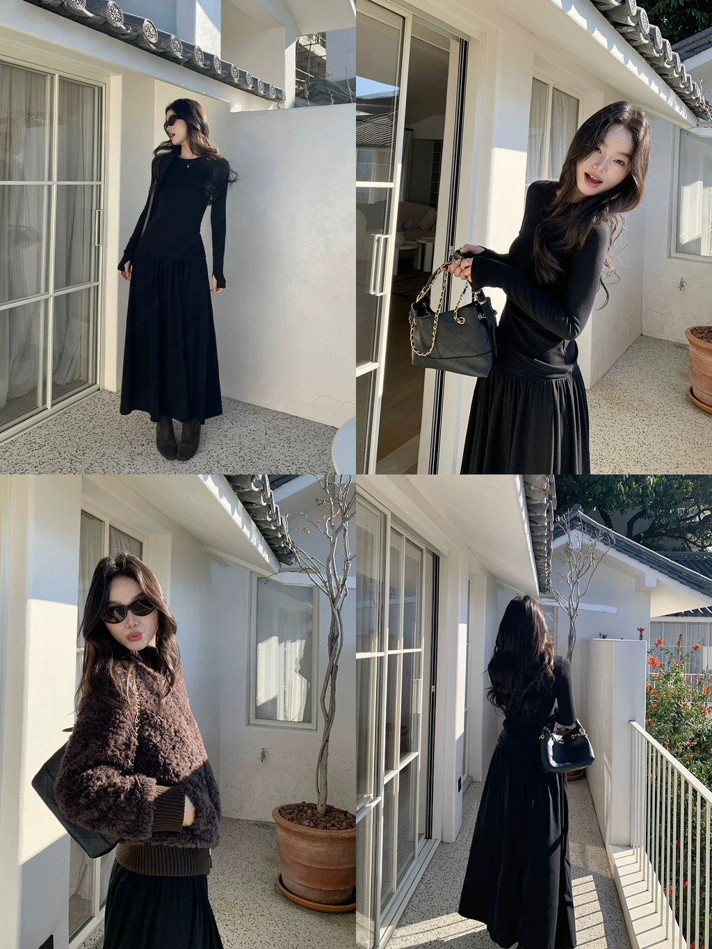 Pusumede Slim-fit Long-sleeved Knitted Sweater Pleated Drape Skirt Set