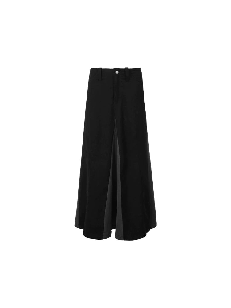 KELIFAN Retro High-waisted Woolen Splicing Big Swing Skirt