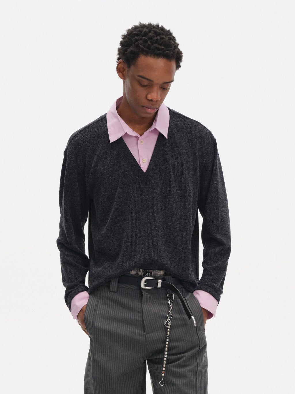 DIMC Fake Two-piece Color Matching Polo Collar Knitted Long Sleeve