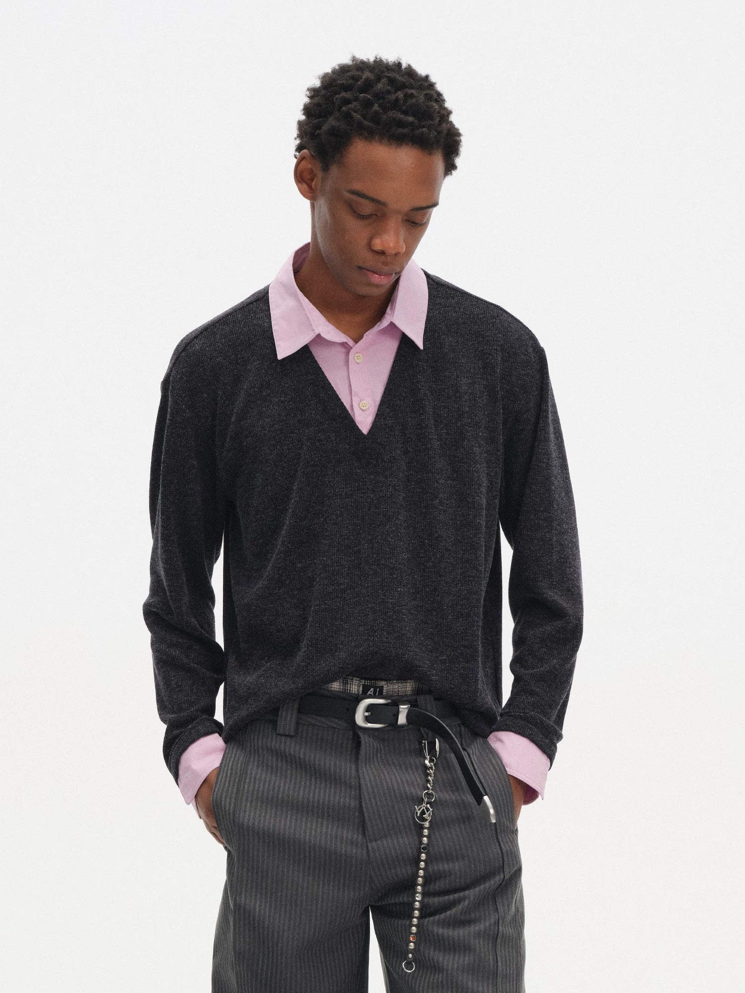 DIMC Fake Two-piece Color Matching Polo Collar Knitted Long Sleeve