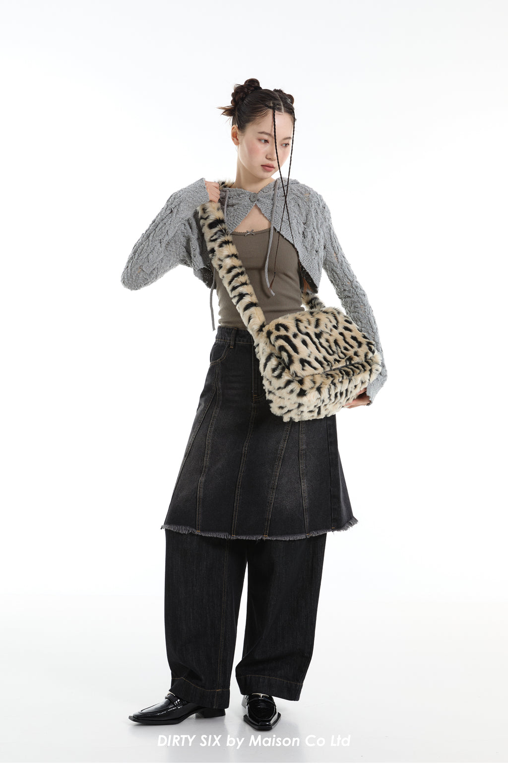 DirtySix spotted leopard flip square bag