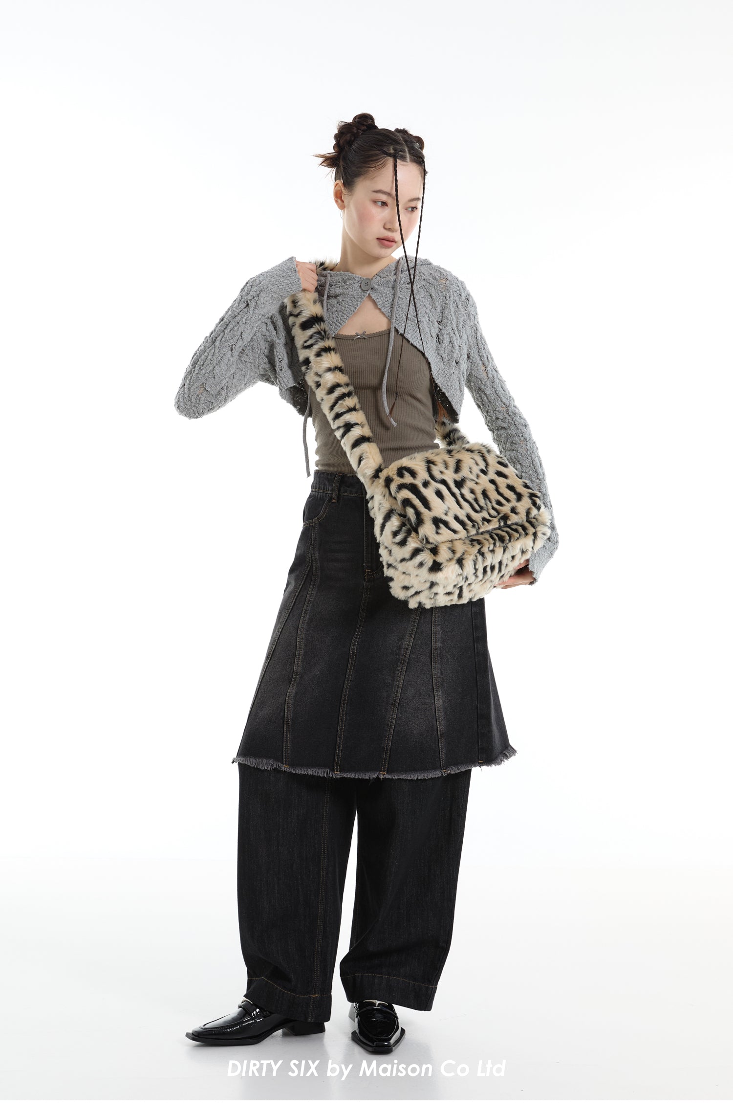 DirtySix spotted leopard flip square bag