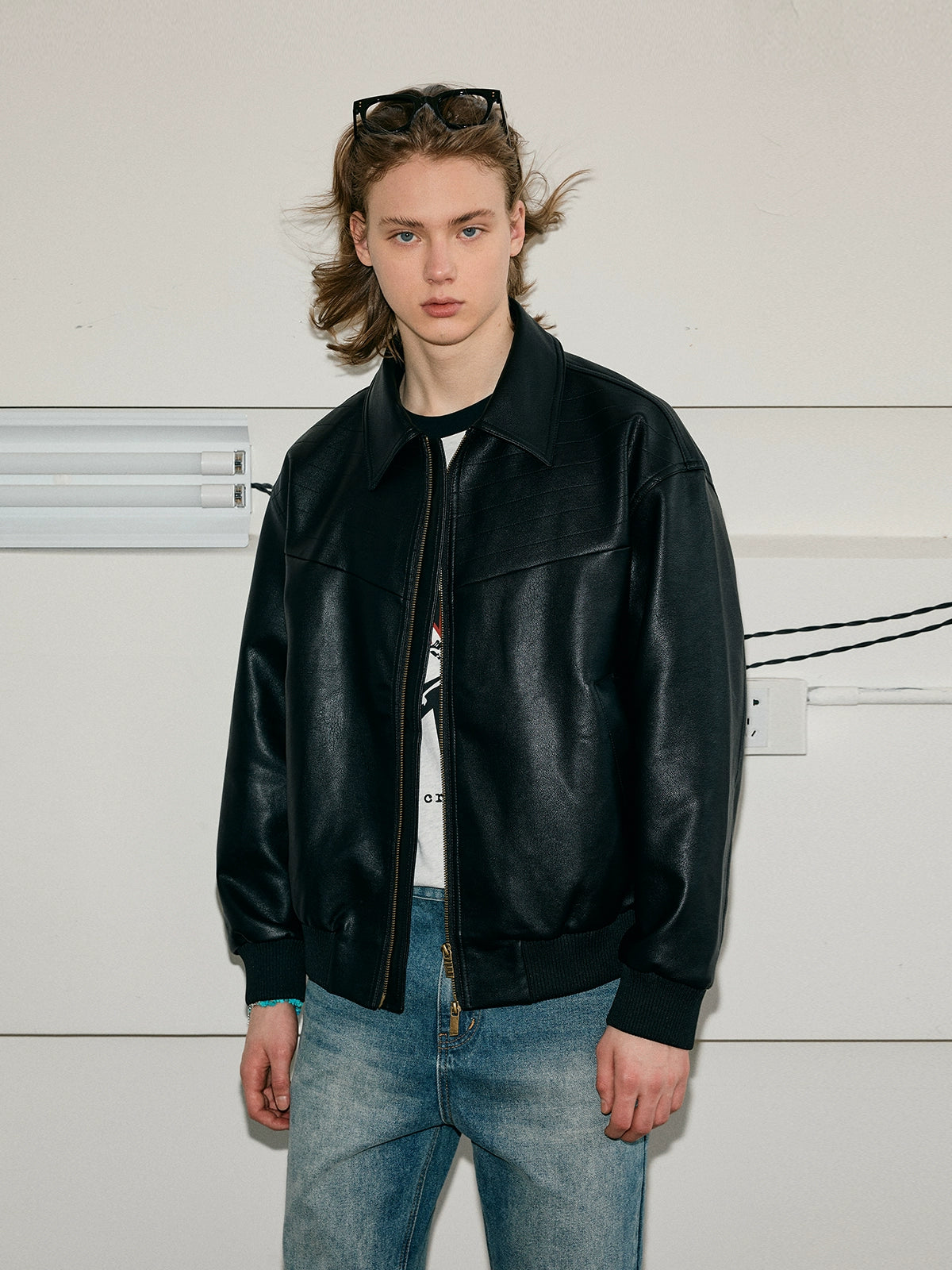 KREATE Vintage Matte Textured Split Shoulder Pu Leather Jacket