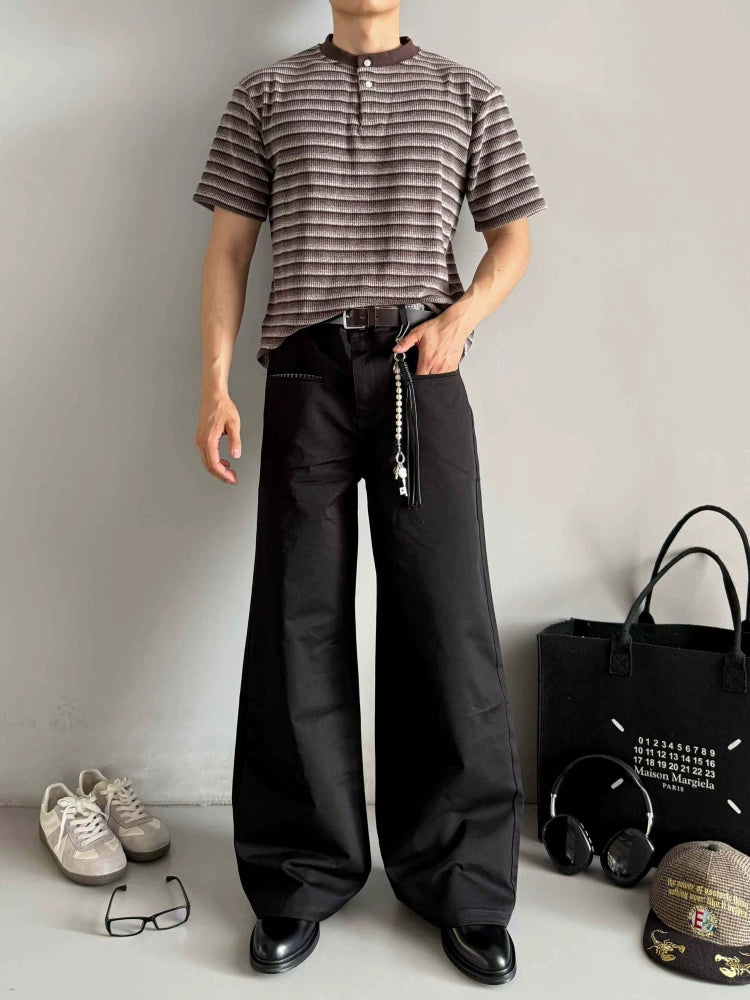 Xanvas Stripes Gradual Change Henry Collar Tee