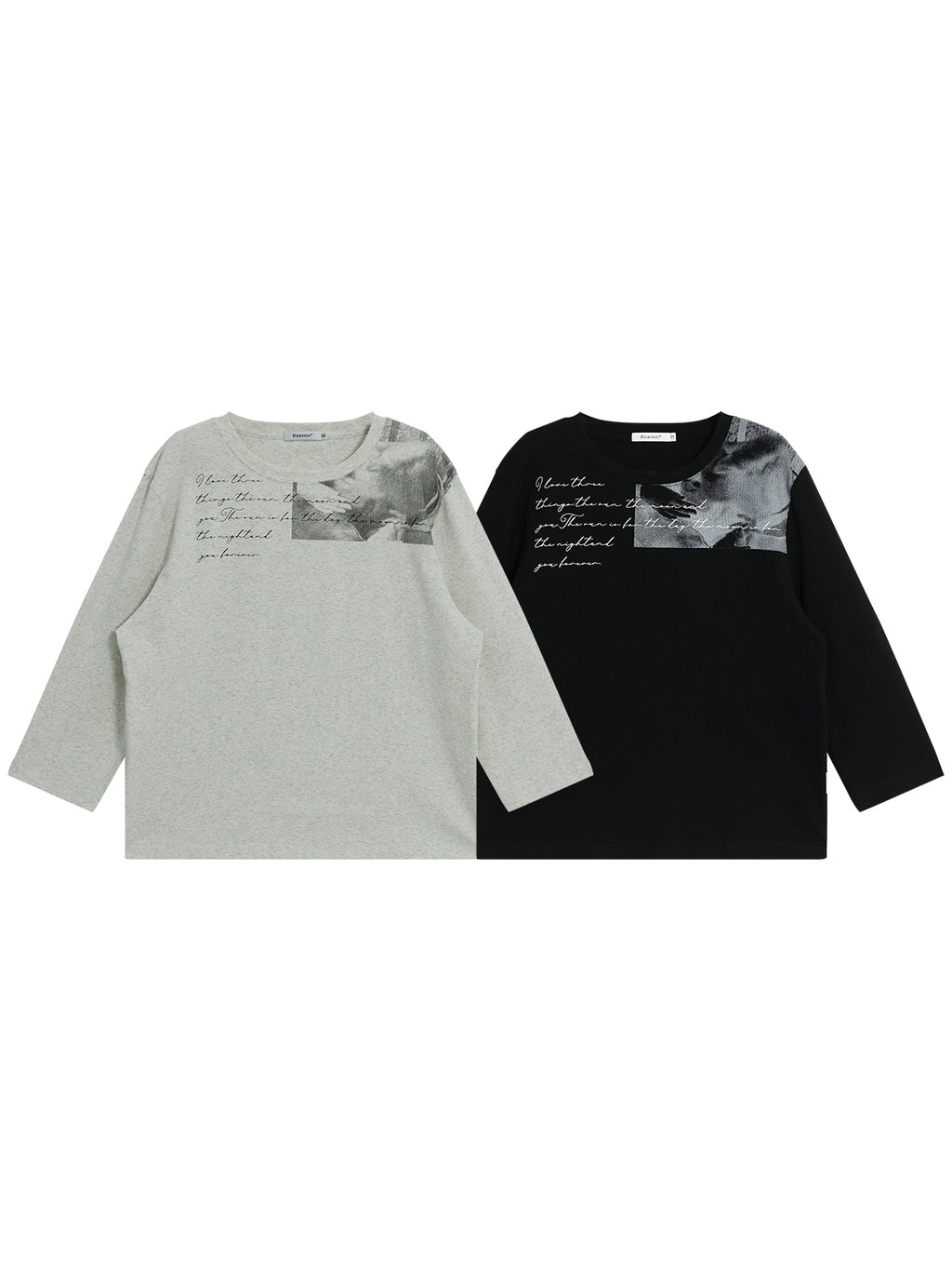 FUNKYFUN Portrait Kiss Slogan Print Seven-quarter Sleeve T-shirt