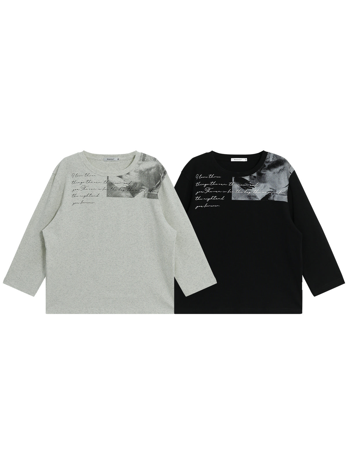 FUNKYFUN Portrait Kiss Slogan Print Seven-quarter Sleeve T-shirt