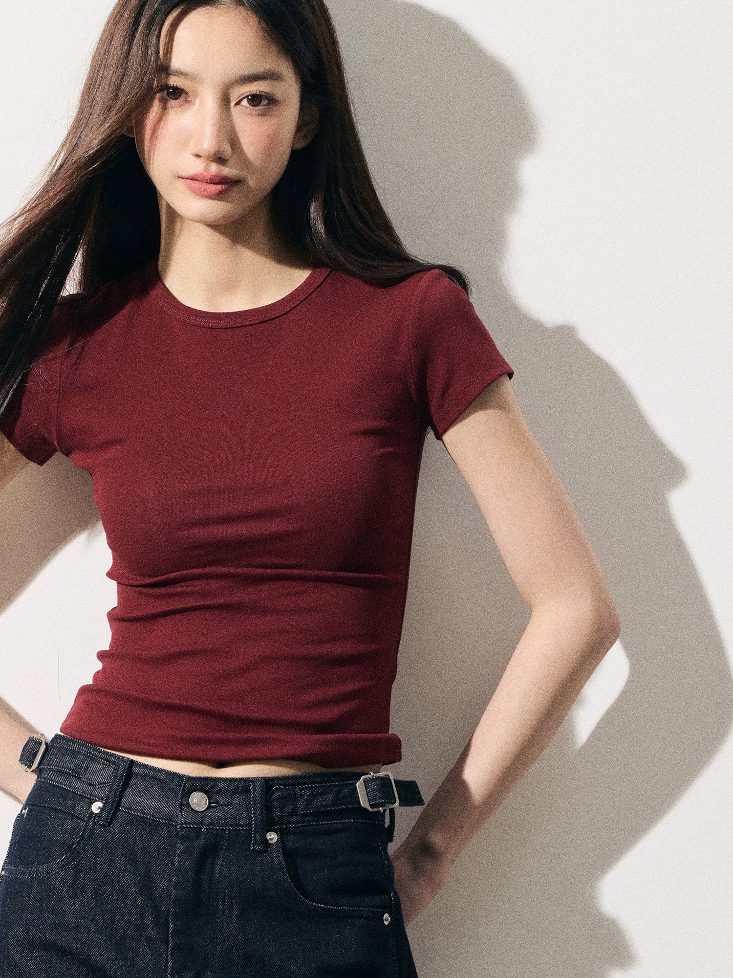 RPB BRAND Simple Fashion Front Shoulder Slim Waist Tee