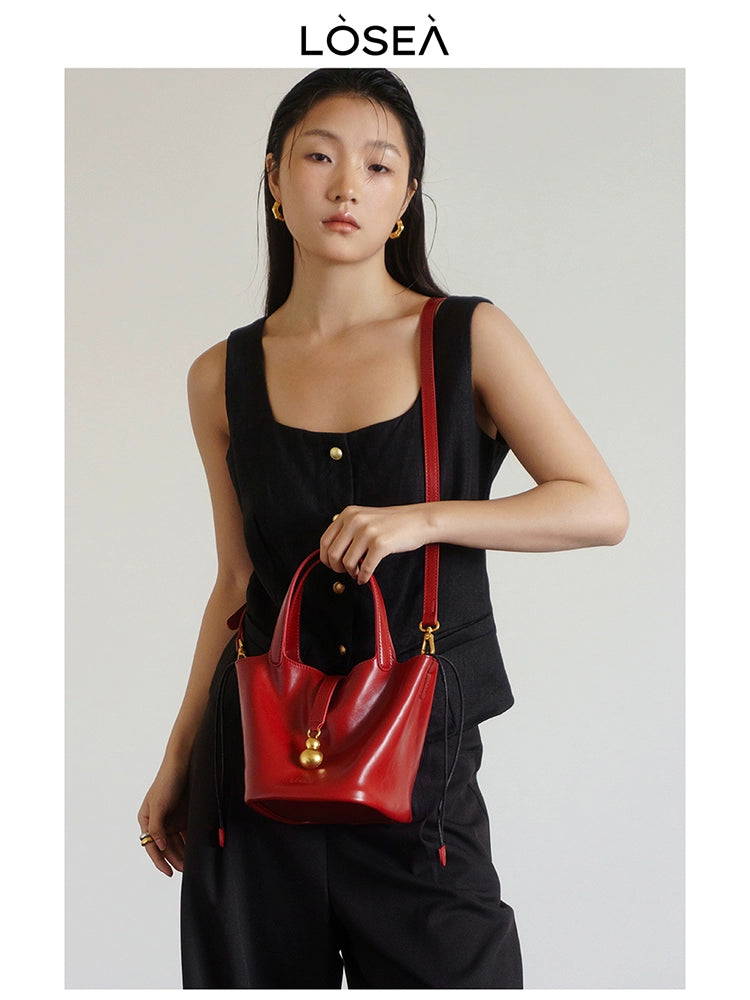 LOSEA Genuine Leather Vegetable Basket Cowhide Gourd Shoulder Bag