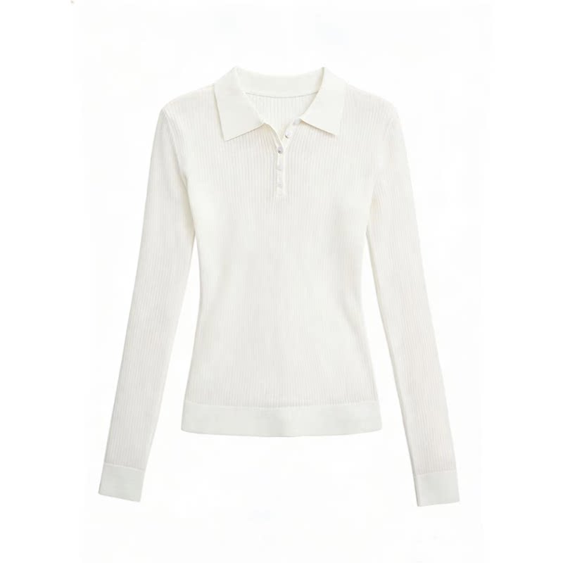 JCAESAR POLO Collar Pit Strip Knitted Bottom Long Sleeve