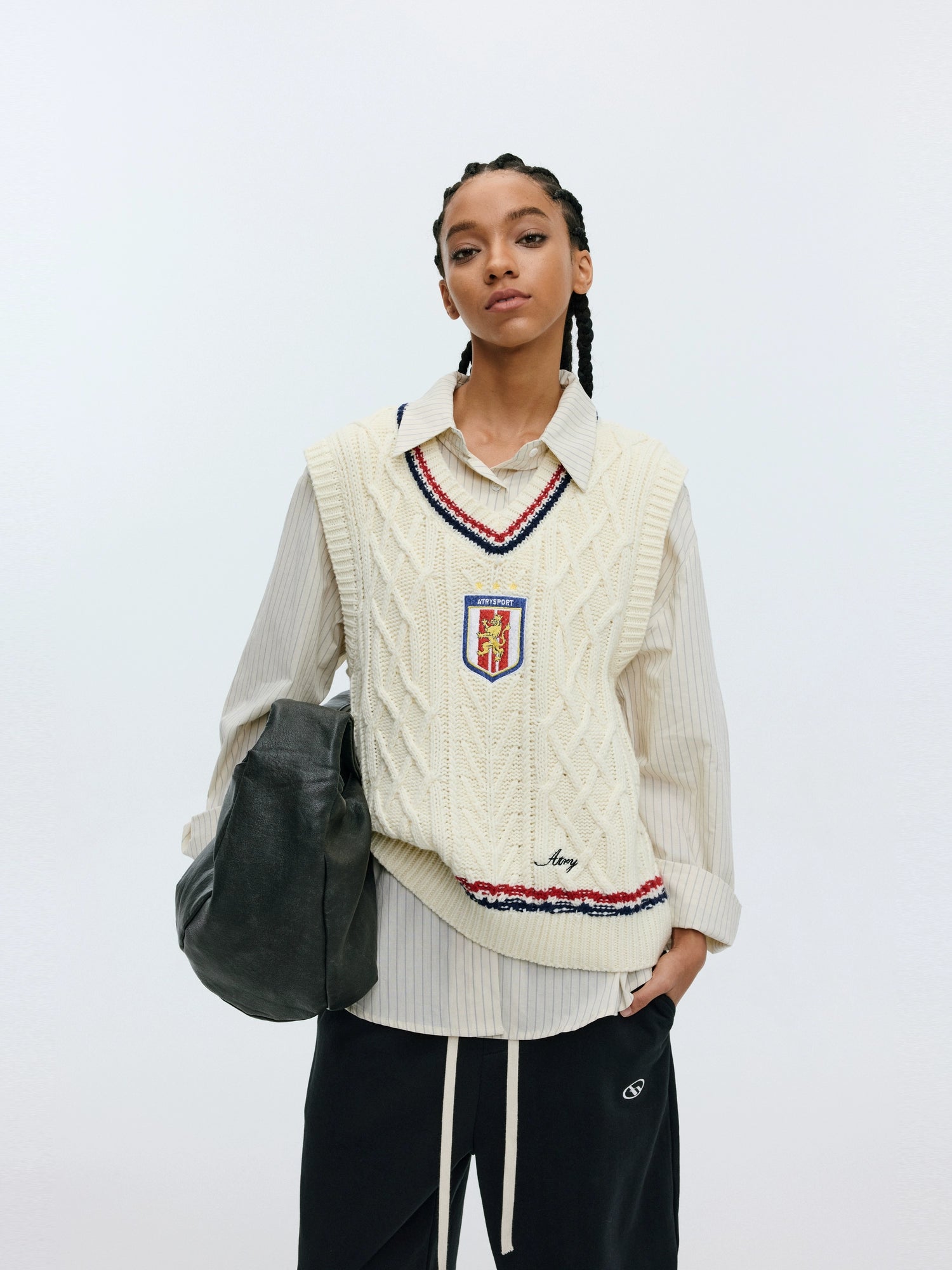 ATRY Badge Embroidered Contrasting Sweater Vest