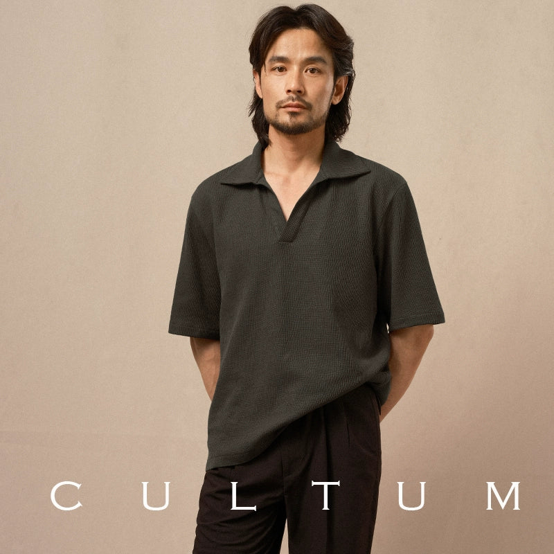 CULTUM Three-dimensional Striped Breathable Knitted POLO Shirt