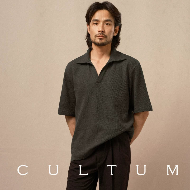 CULTUM Soft and Light Three-dimensional Striped Breathable Knitted Tee