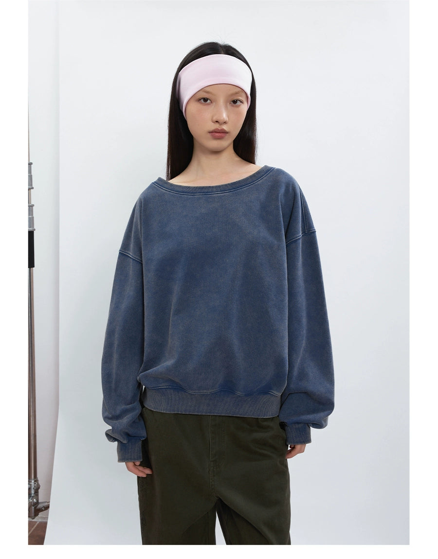 FUNKYFUN Loose Boat Collar Drop Shoulder Pullover Sweater