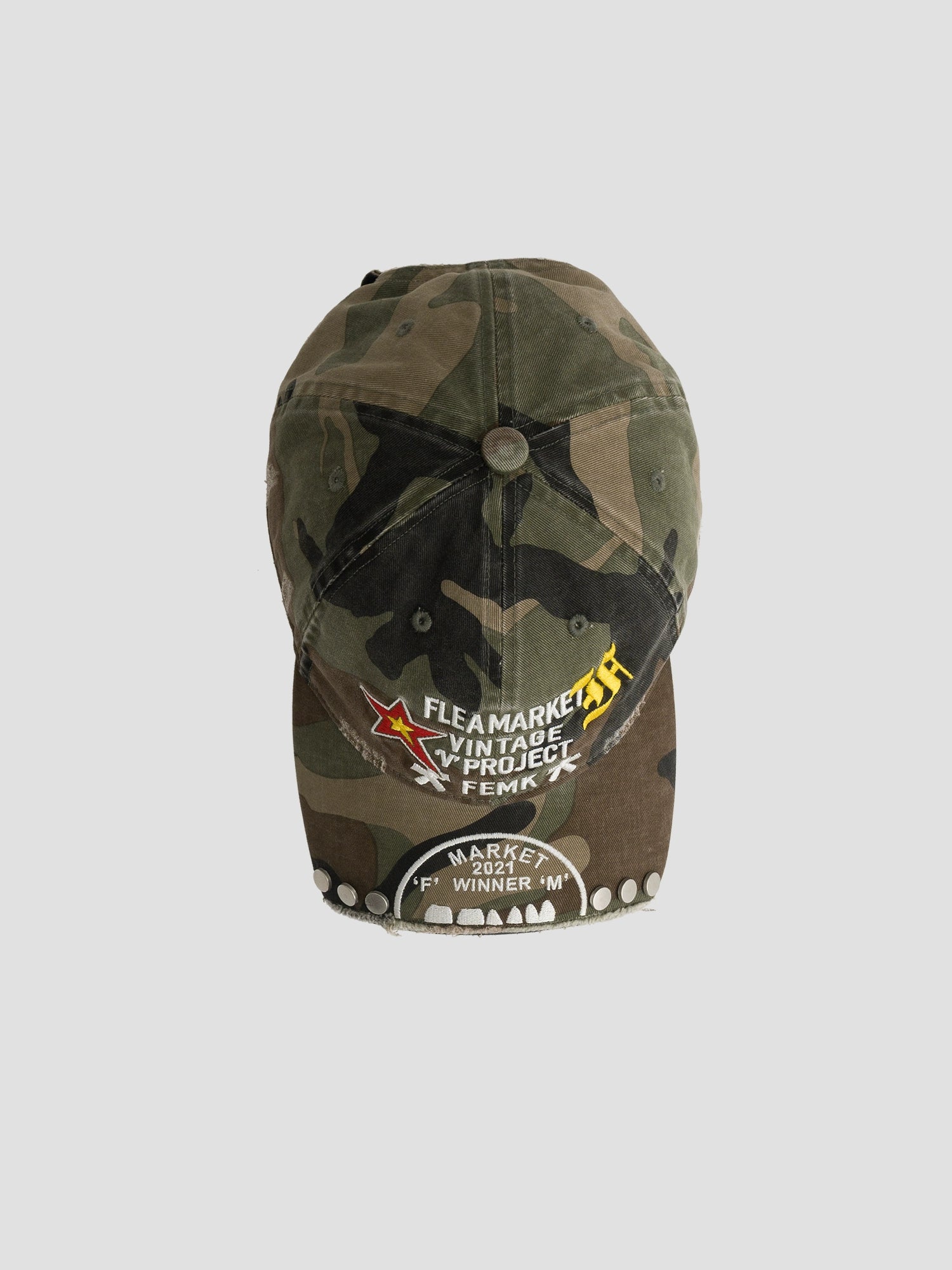 Fleamarket Camouflage Cap Embroidered Curved Brim Rivet Baseball Cap