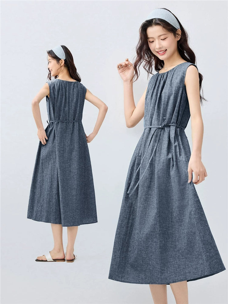 Giordano Strap-up Pleated Crew Neck Vest Dress
