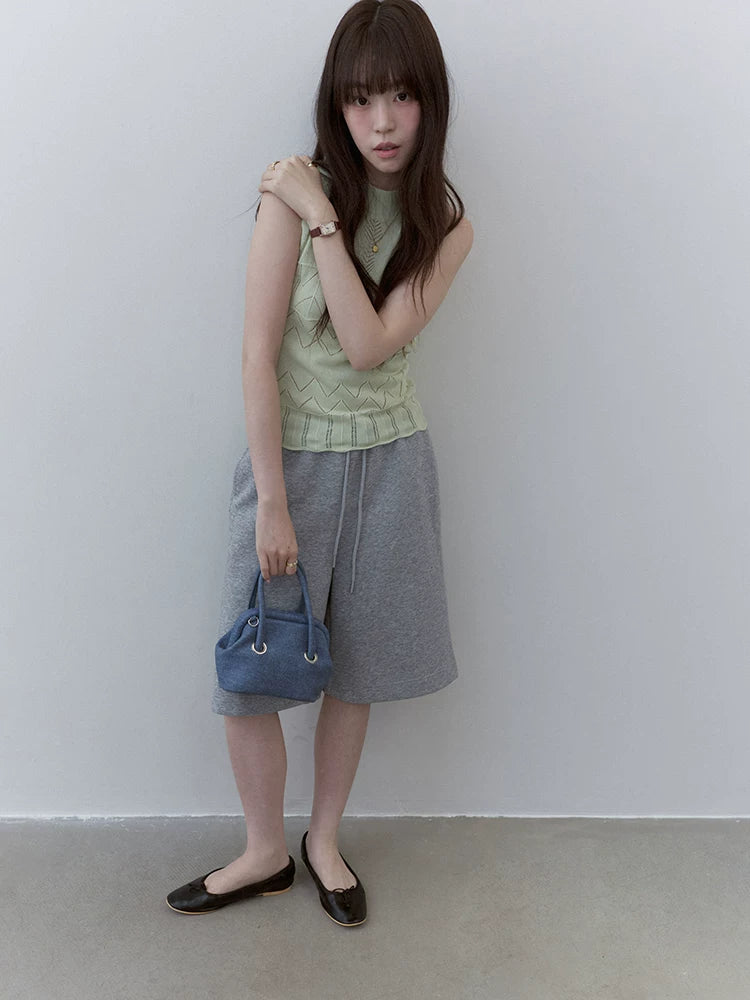 VOOE Crew Neck Hollow Jacquard Knitted Skinny Vest