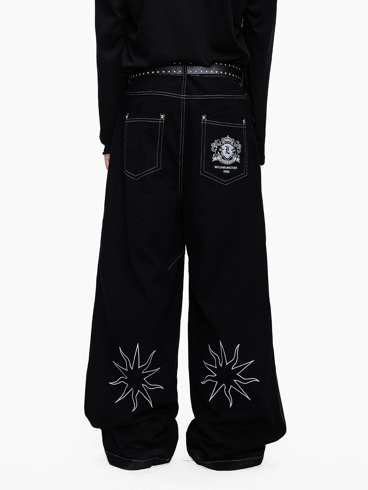 Lightinus Embroidered Breasted Wide-leg Jeans