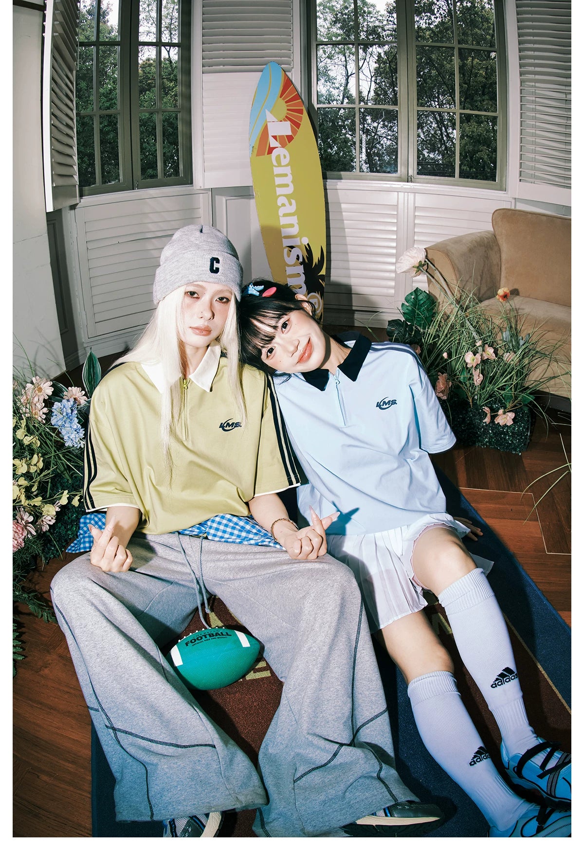 Lemanism Contrasting Sports POLO Collar Loose Tee